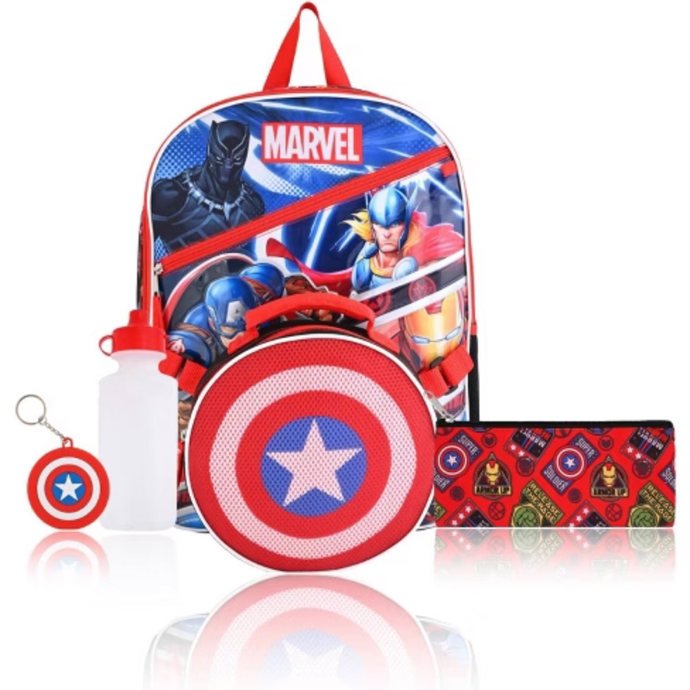 Marvel Avengers Boys Bookbag‎ Backpack Lunch Box - 5 Piece Set. | NWT